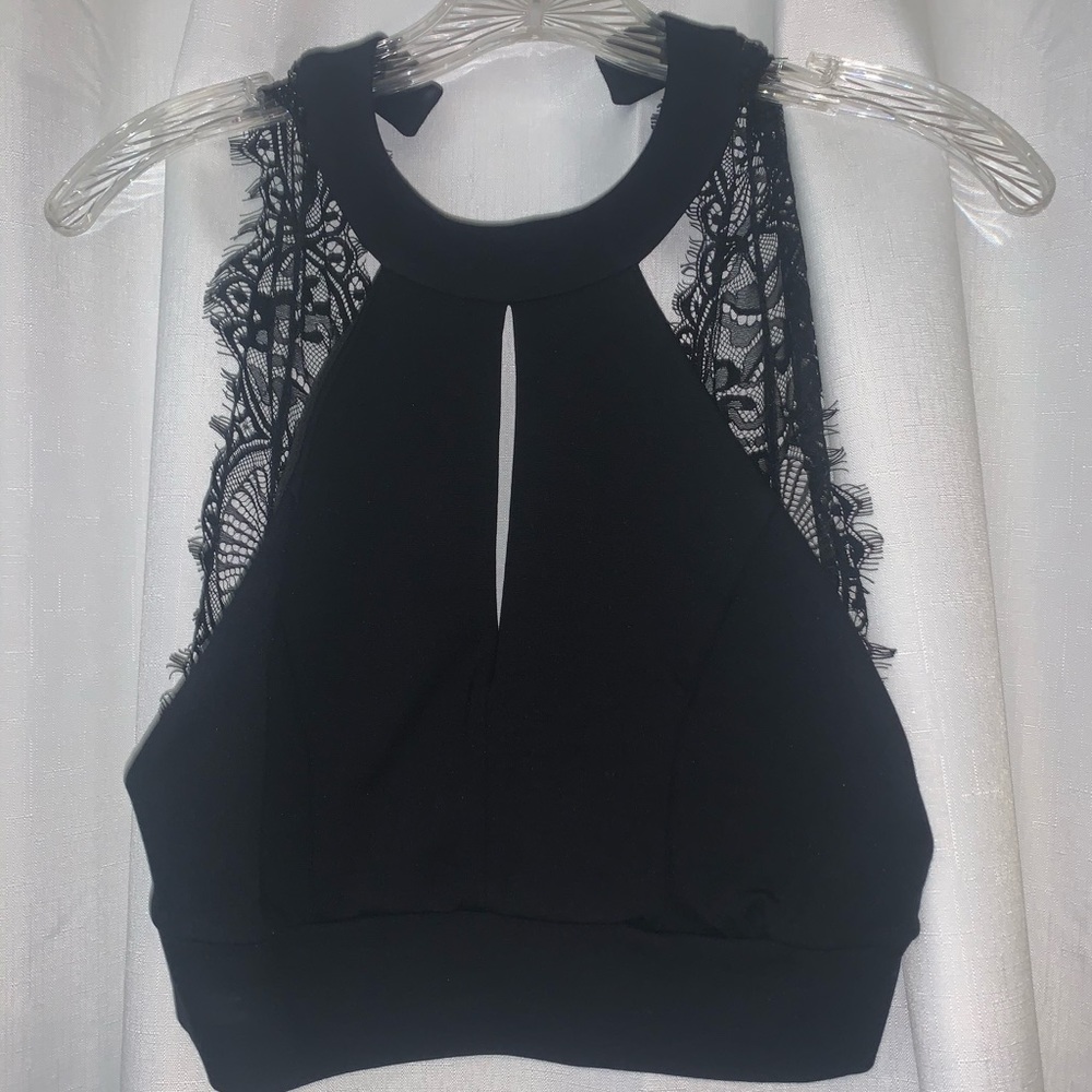 Black halter laced crop top